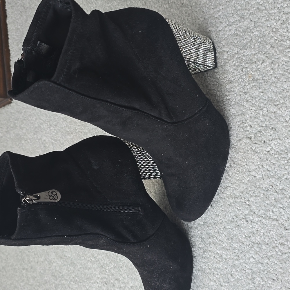 Black Booties Jeweled Rhinestone Heel - Picture 2 of 5